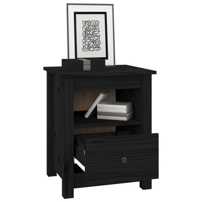 Comodini 2 pz Neri 40x35x49 cm in Legno Massello di Pino
