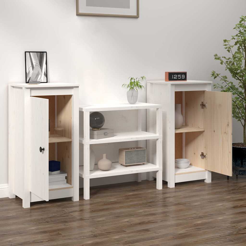 Credenze 2 pz Bianche 39x35x80 cm in Legno Massello di Pino