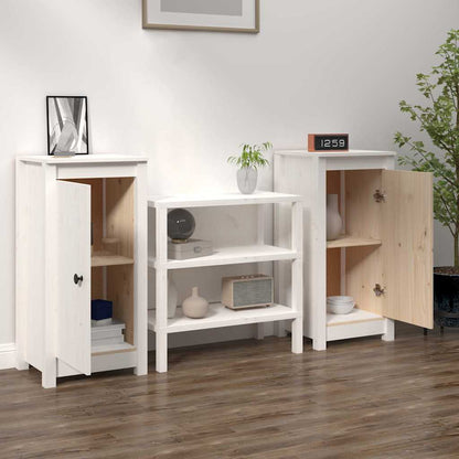 Credenze 2 pz Bianche 39x35x80 cm in Legno Massello di Pino