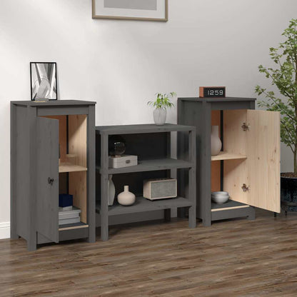 Credenze 2 pz Grigie 39x35x80 cm in Legno Massello di Pino
