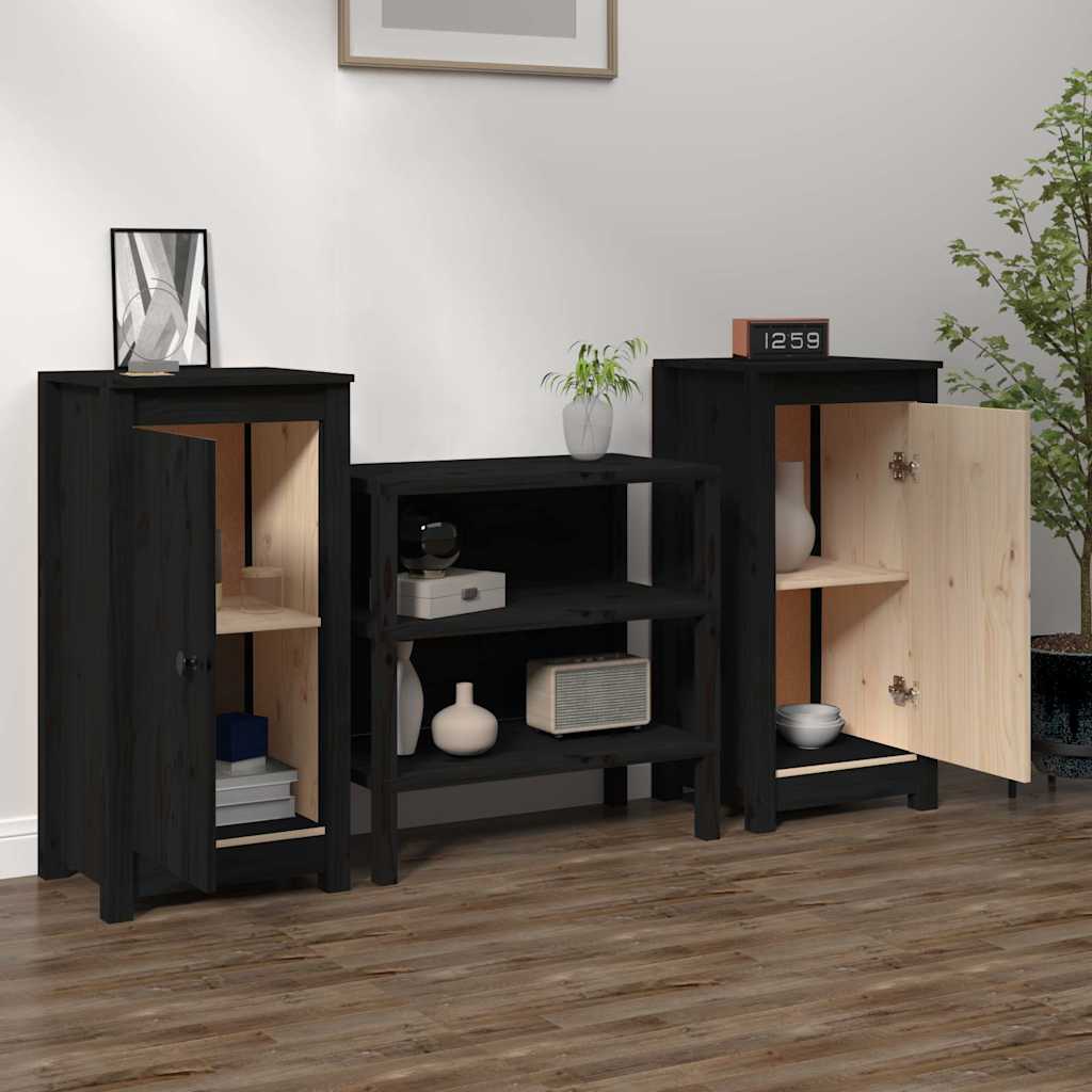 Credenze 2 pz Nere 39x35x80 cm in Legno Massello di Pino