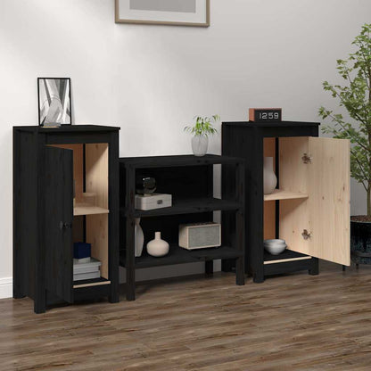 Credenze 2 pz Nere 39x35x80 cm in Legno Massello di Pino