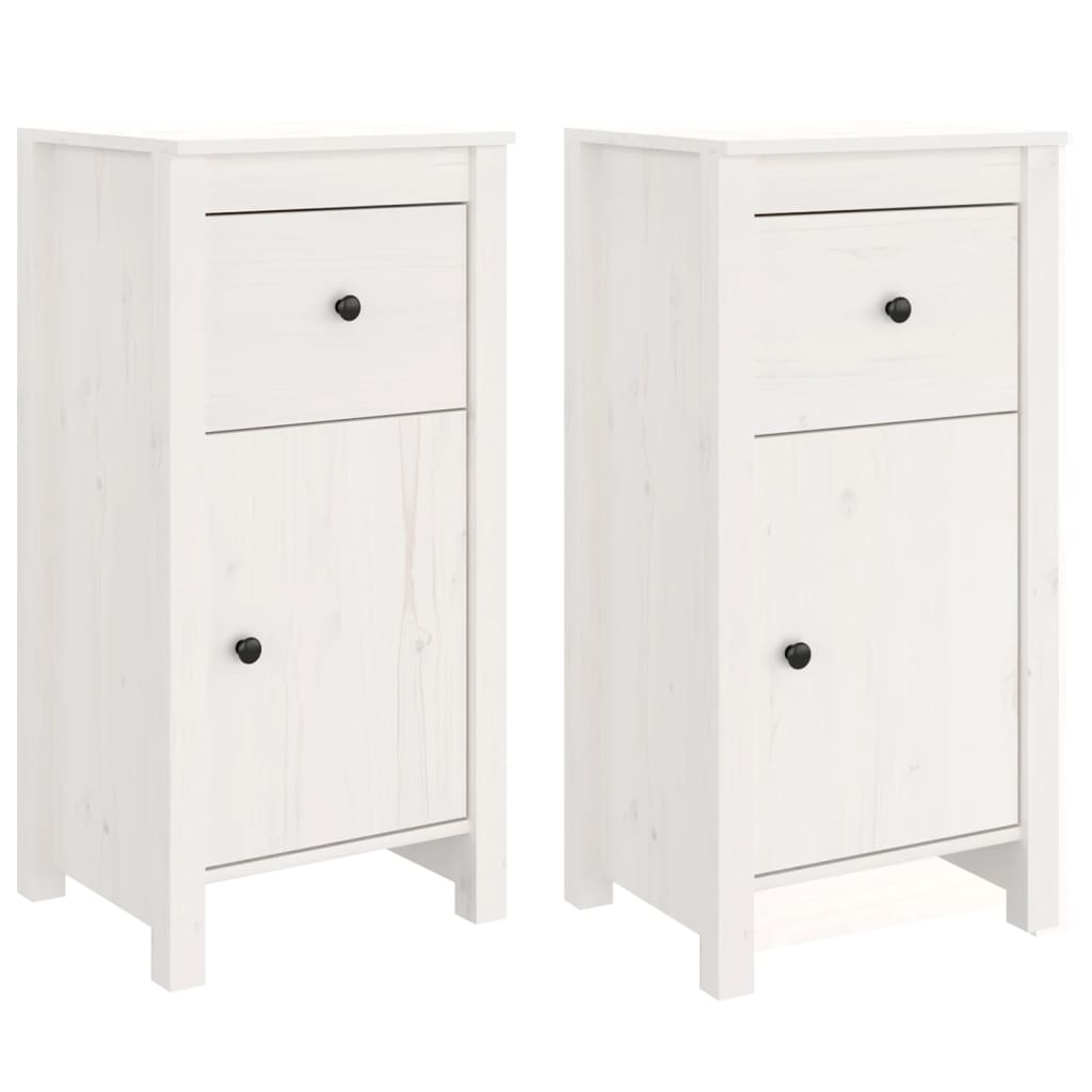 Credenze 2 pz Bianche 40x35x80 cm in Legno Massello di Pino