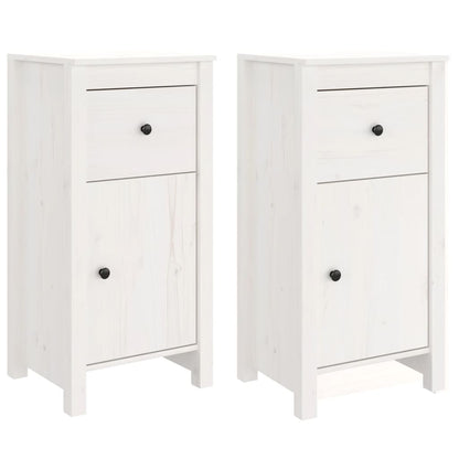 Credenze 2 pz Bianche 40x35x80 cm in Legno Massello di Pino
