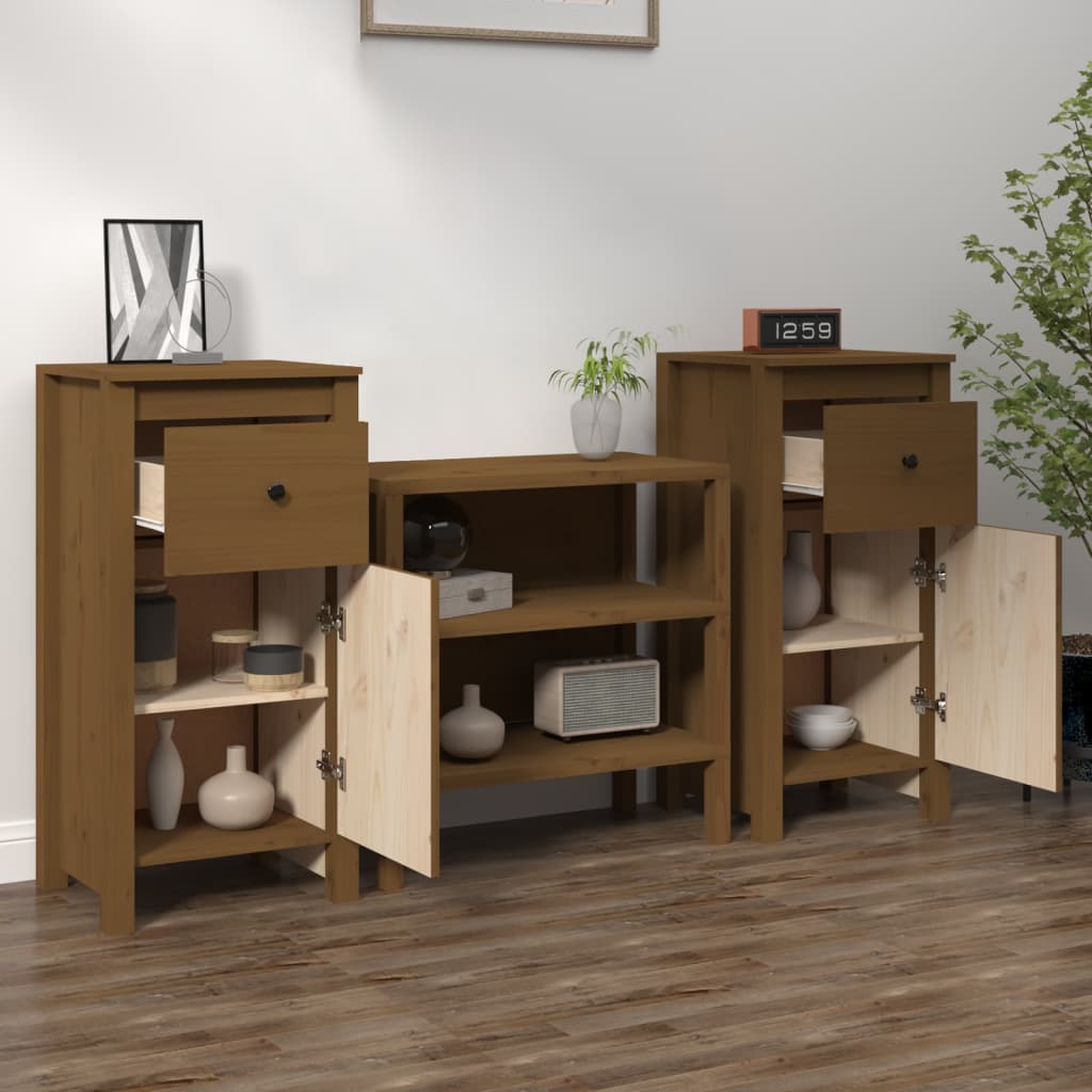 Credenze 2 pz Ambrate 40x35x80 cm in Legno Massello di Pino