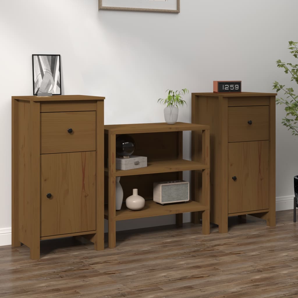 Credenze 2 pz Ambrate 40x35x80 cm in Legno Massello di Pino