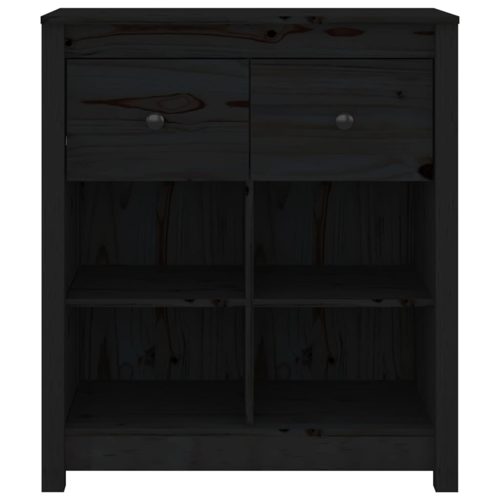 Credenza Nera 70x35x80 cm in Legno Massello di Pino