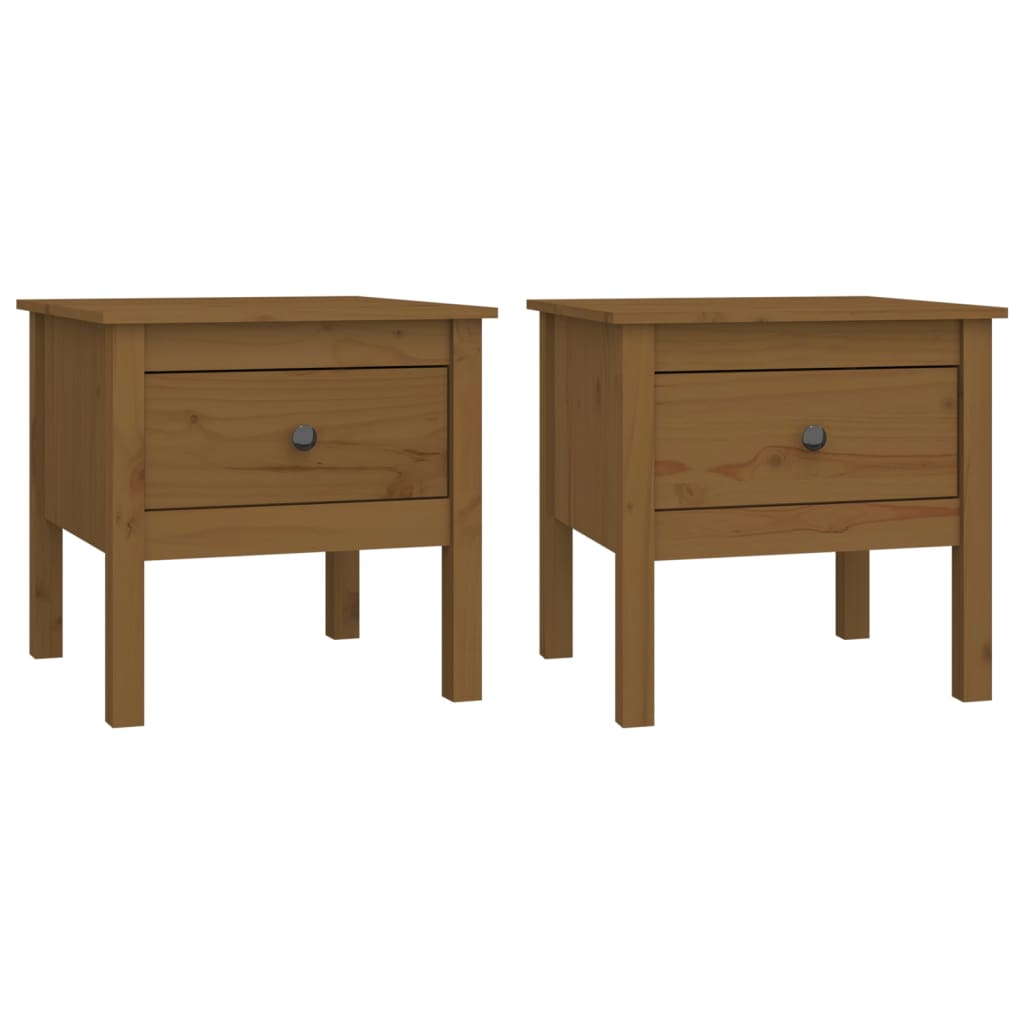 Tavolini 2 pz Marrone Ambrato 50x50x49cm Legno Massello di Pino