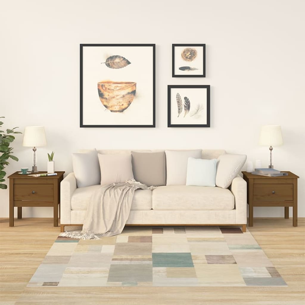 Tavolini 2 pz Marrone Ambrato 50x50x49cm Legno Massello di Pino