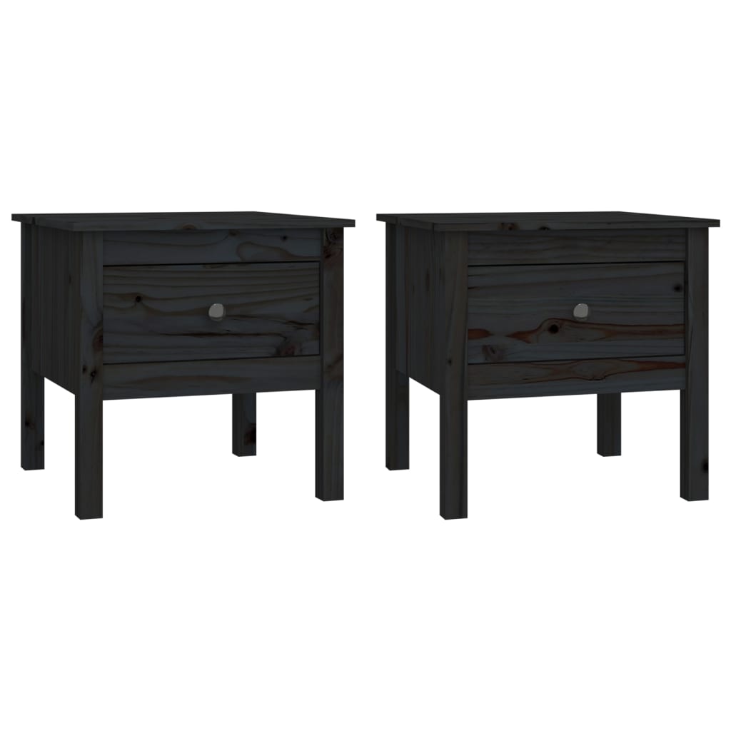 Tavolini 2 pz Neri 50x50x49 cm in Legno Massello di Pino