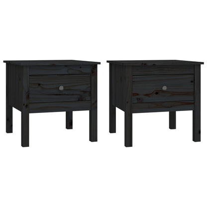 Tavolini 2 pz Neri 50x50x49 cm in Legno Massello di Pino