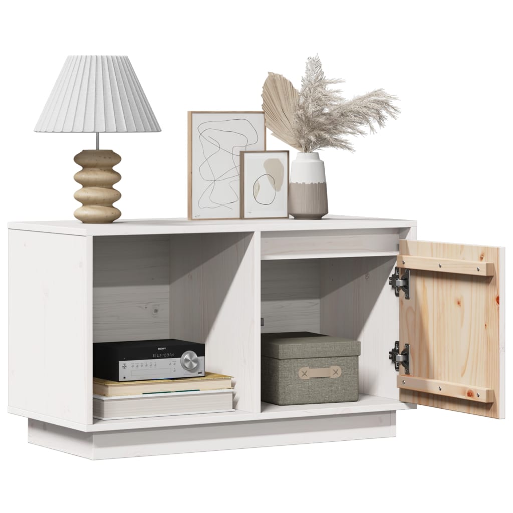 Mobile Porta TV Bianco 74x35x44 cm in Legno Massello di Pino