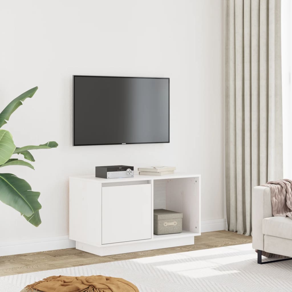 Mobile Porta TV Bianco 74x35x44 cm in Legno Massello di Pino