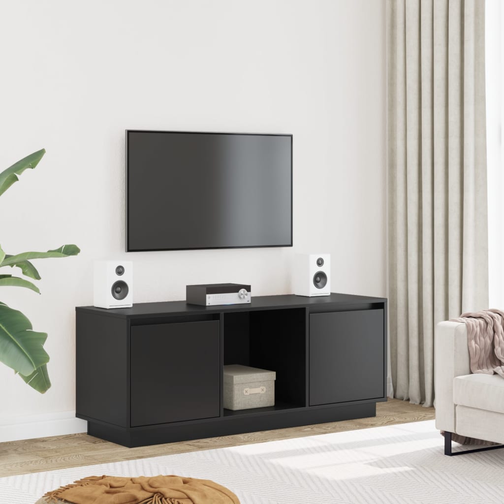 Mobile Porta TV Nero 110,5x35x44 cm in Legno Massello di Pino