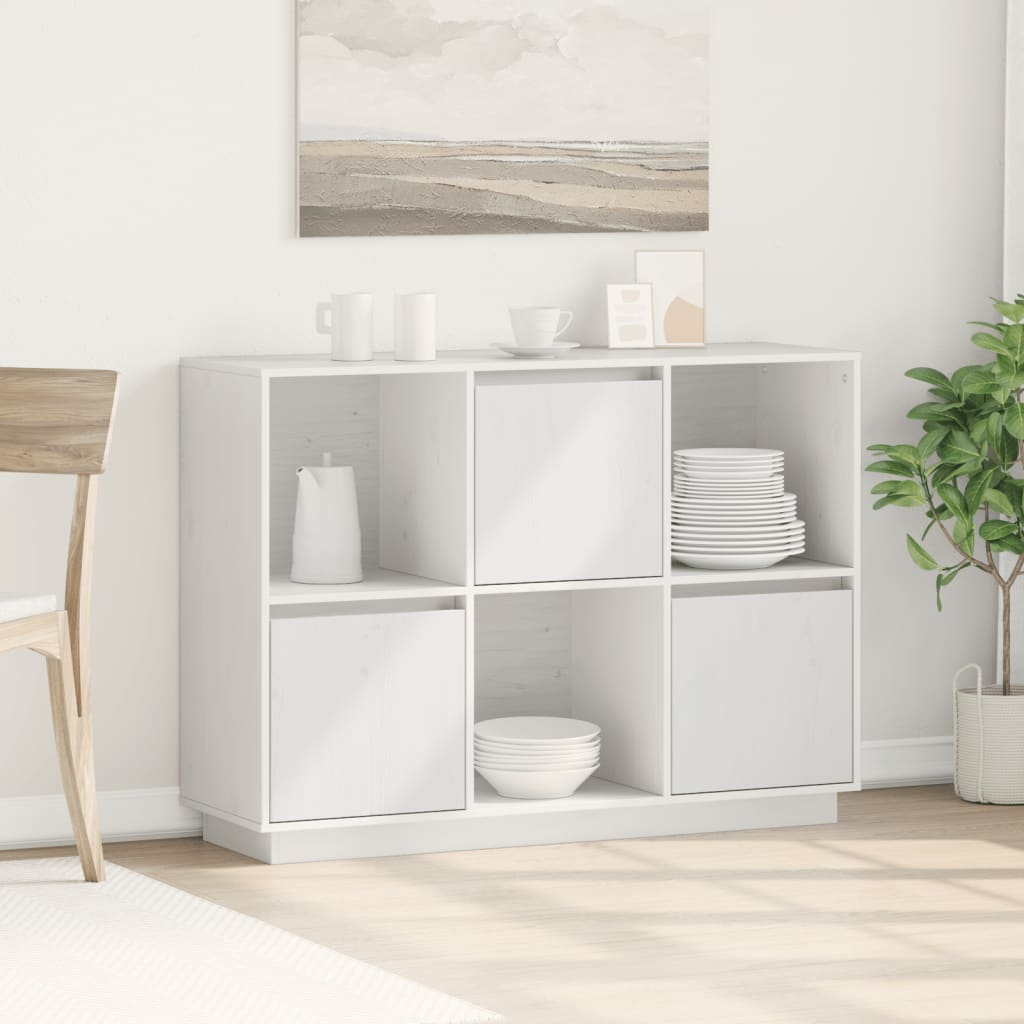 Credenza Bianca 110,5x35x80 cm in Legno Massello di Pino