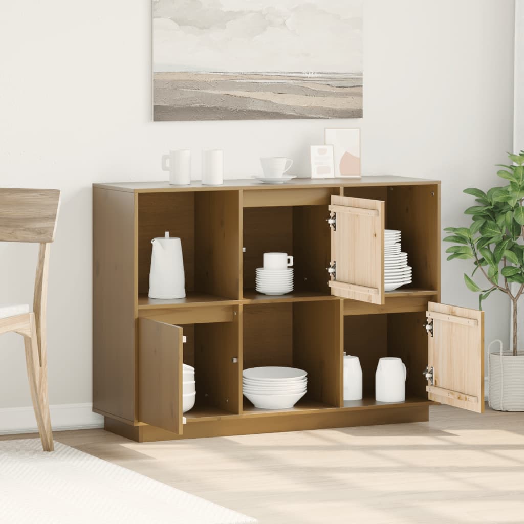 Credenza Marrone Ambrato 110,5x35x80 cm Legno Massello di Pino