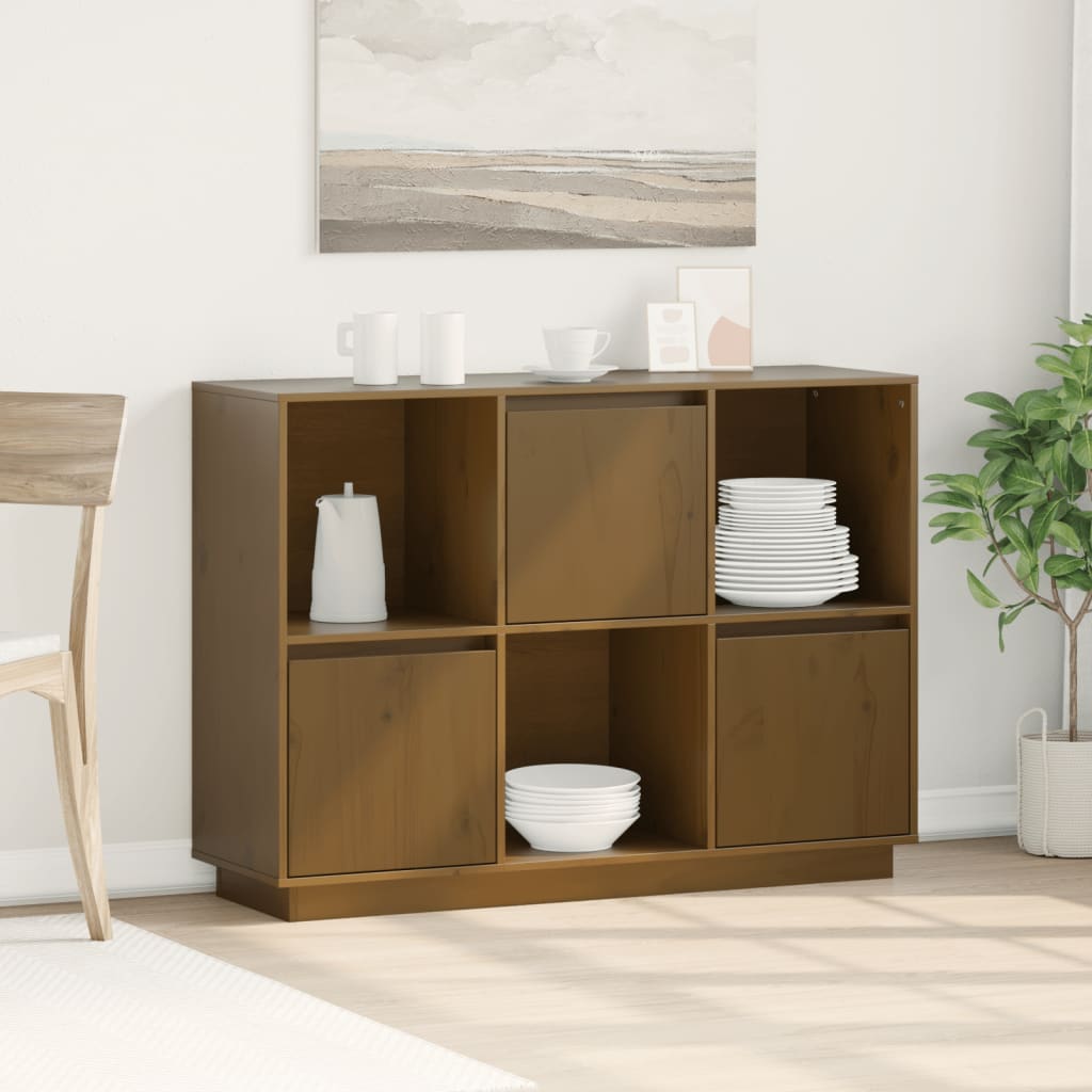 Credenza Marrone Ambrato 110,5x35x80 cm Legno Massello di Pino