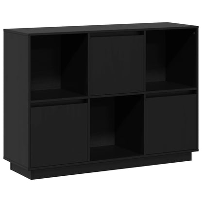 Credenza Nera 110,5x35x80 cm in Legno Massello di Pino