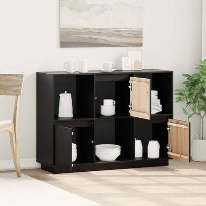 Credenza Nera 110,5x35x80 cm in Legno Massello di Pino