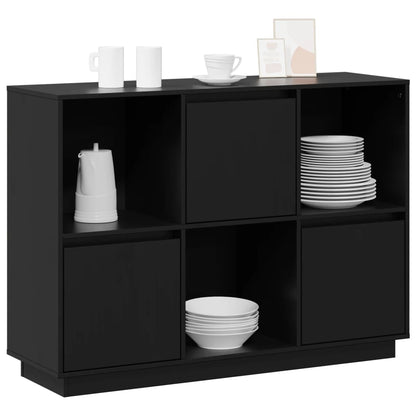 Credenza Nera 110,5x35x80 cm in Legno Massello di Pino
