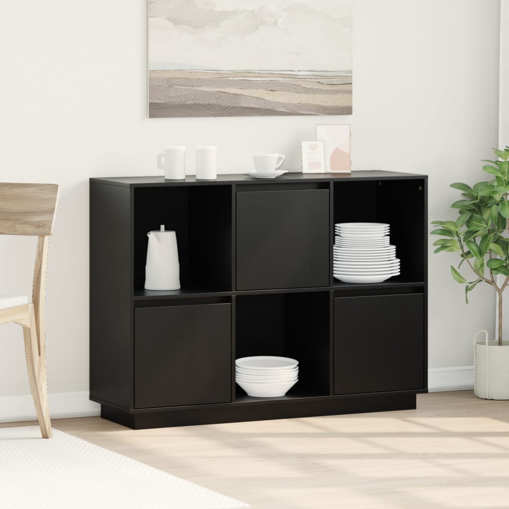 Credenza Nera 110,5x35x80 cm in Legno Massello di Pino