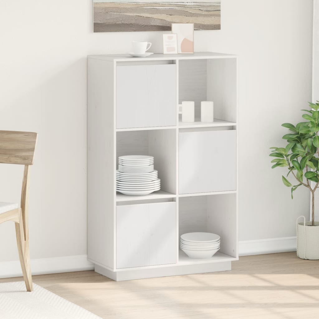 Credenza Bianca 74x35x117 cm in Legno Massello di Pino