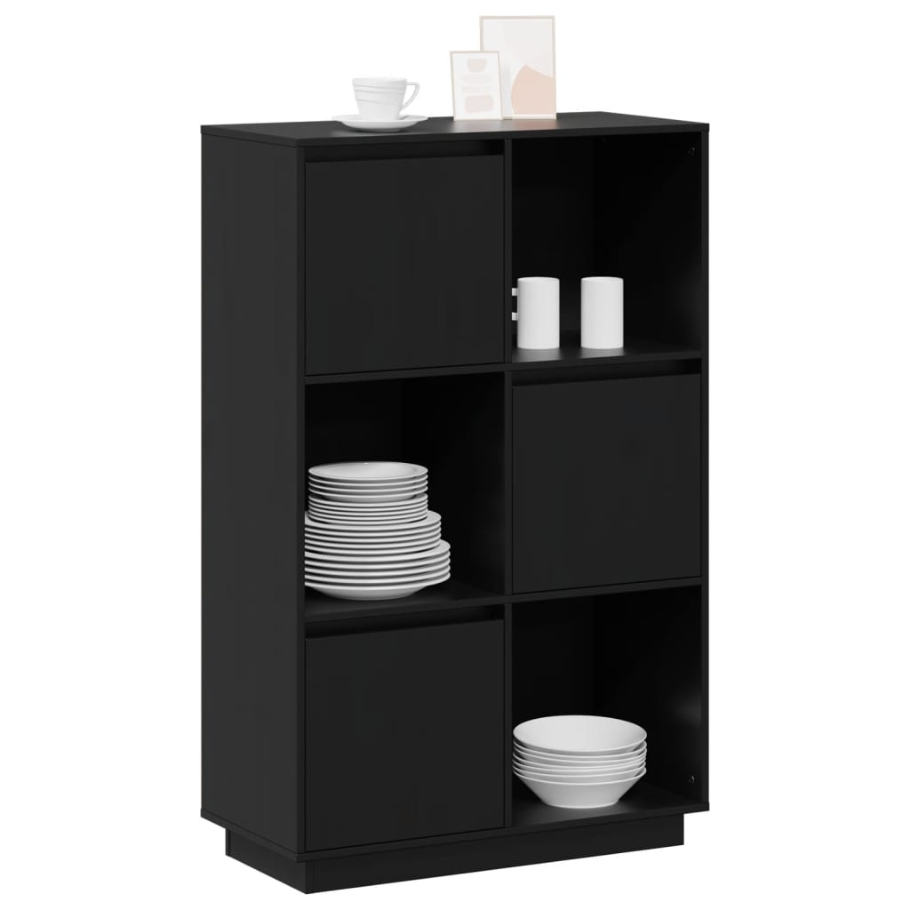 Credenza Nera 74x35x117 cm in Legno Massello di Pino