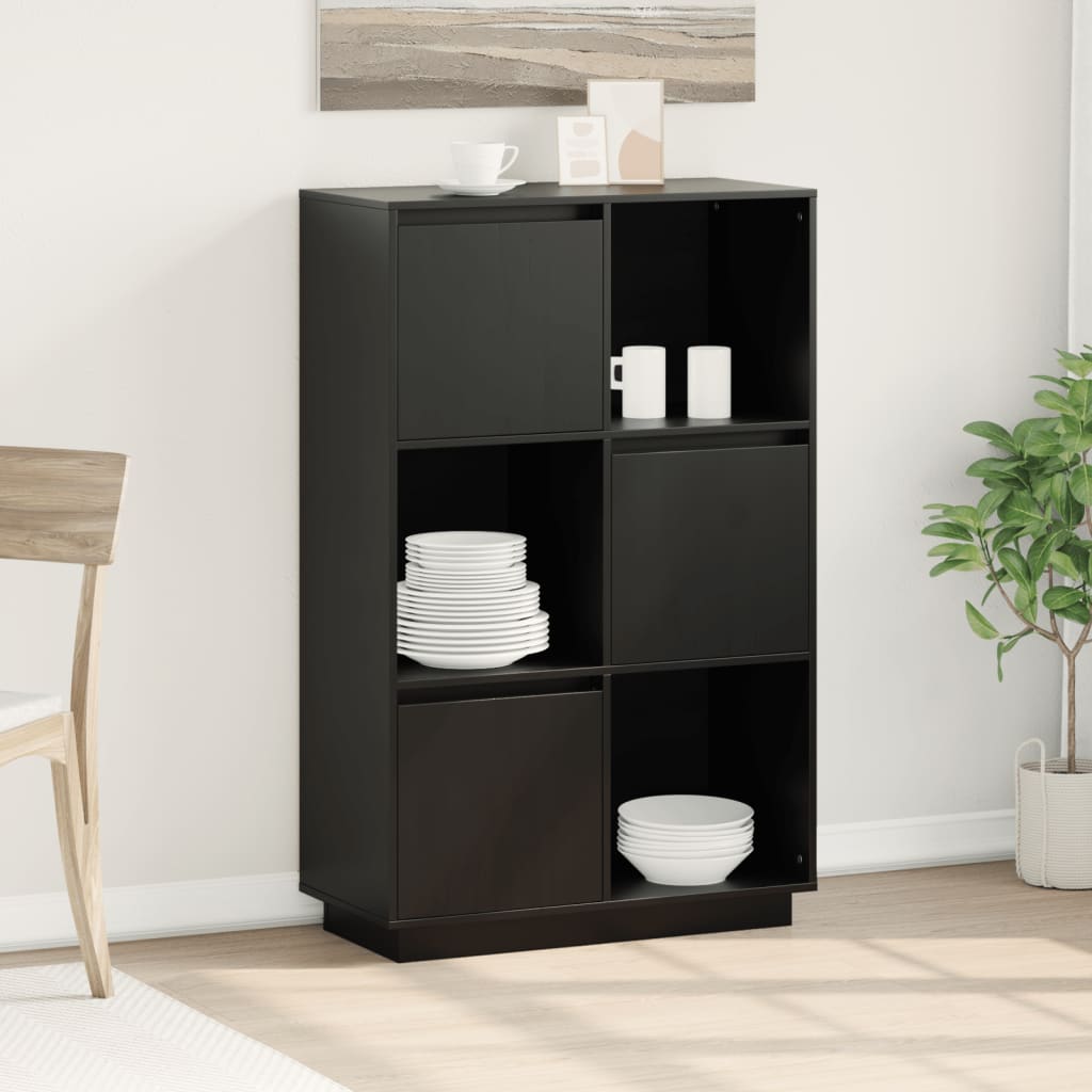 Credenza Nera 74x35x117 cm in Legno Massello di Pino