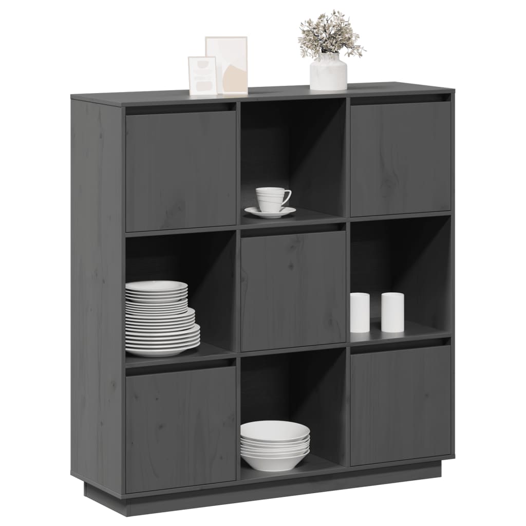 Credenza Grigia 110,5x35x117 cm in Legno Massello di Pino