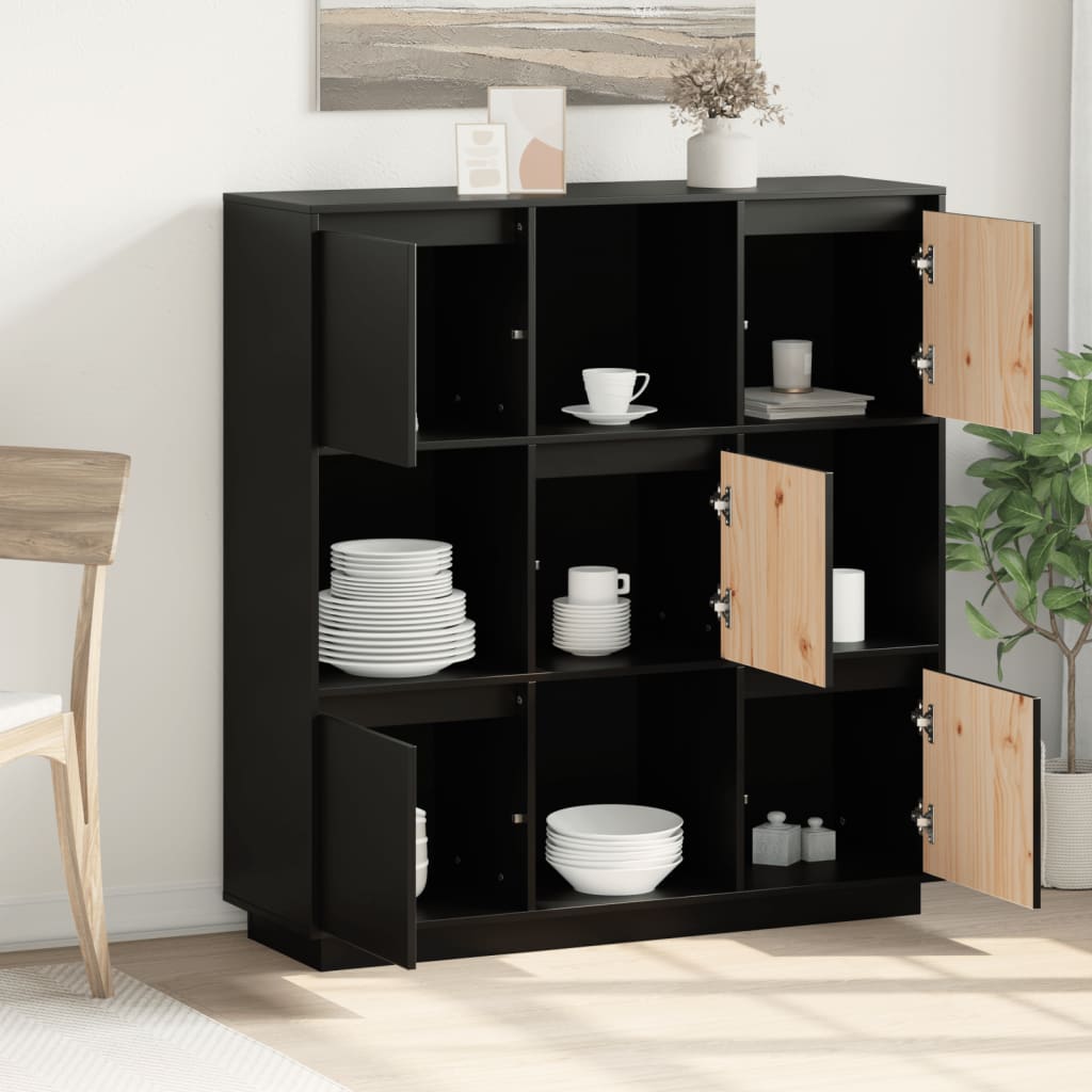 Credenza Nera 110,5x35x117 cm in Legno Massello di Pino