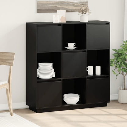 Credenza Nera 110,5x35x117 cm in Legno Massello di Pino