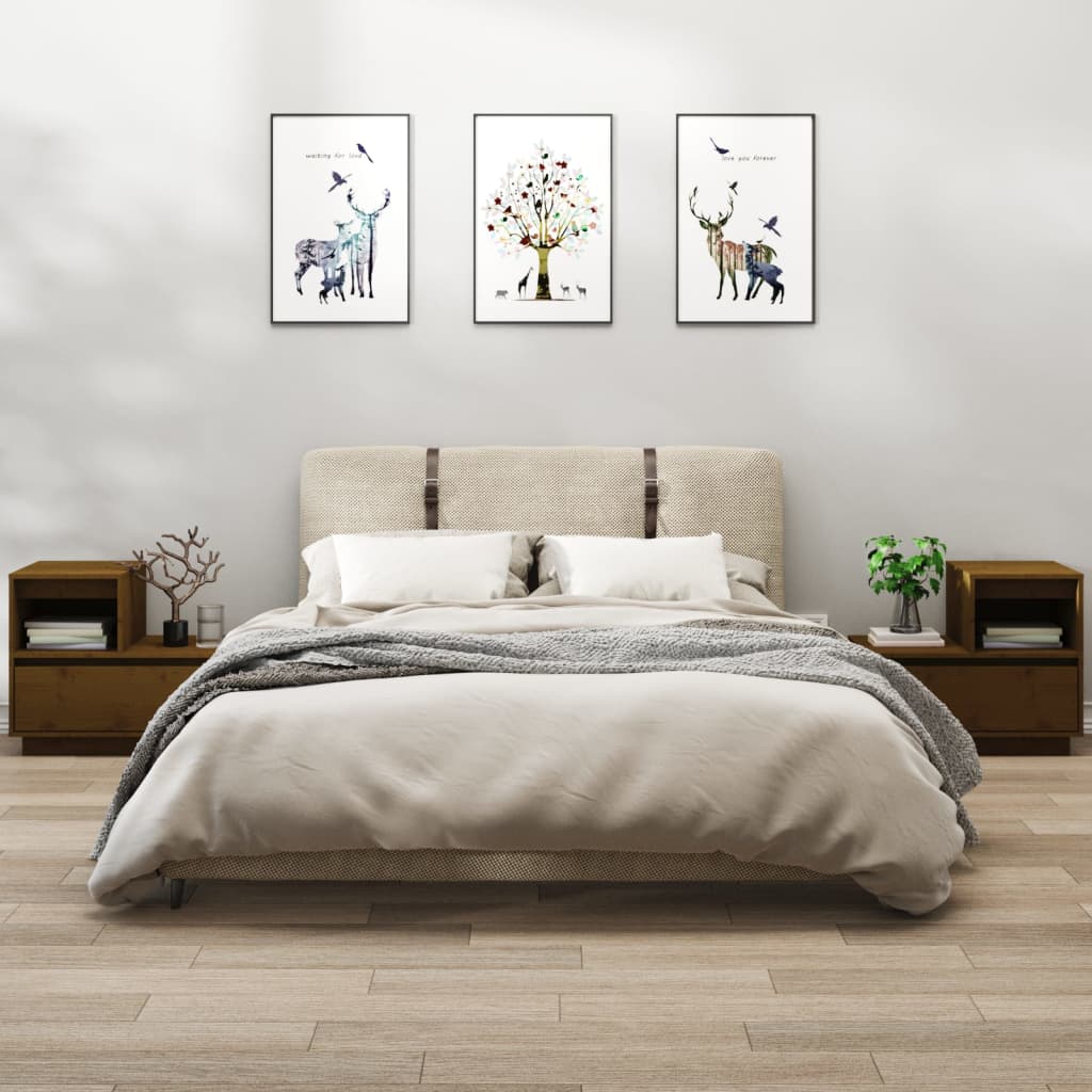 Comodini 2 pz Marrone Ambrato 60x34x51 cm in Legno di Pino