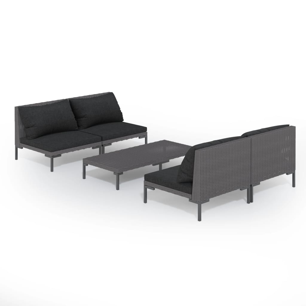 Divani da Giardino 5 pz con Cuscini in Polyrattan Grigio Scuro
