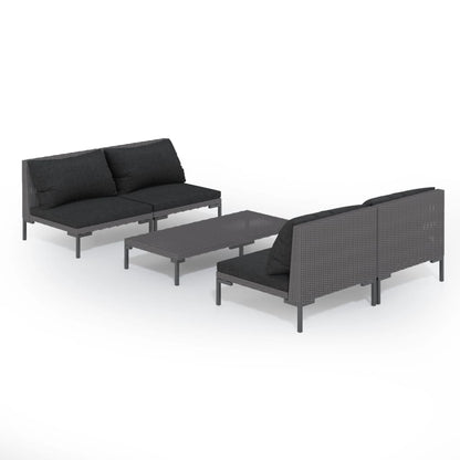 Divani da Giardino 5 pz con Cuscini in Polyrattan Grigio Scuro