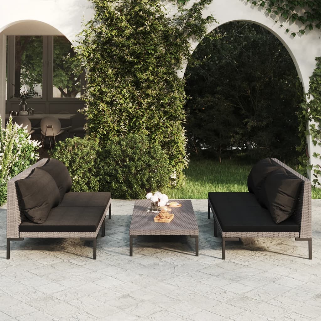 Divani da Giardino 5 pz con Cuscini in Polyrattan Grigio Scuro