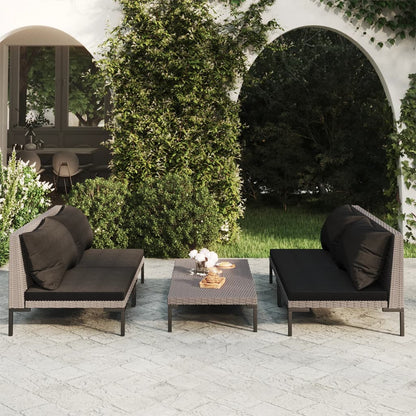Divani da Giardino 5 pz con Cuscini in Polyrattan Grigio Scuro