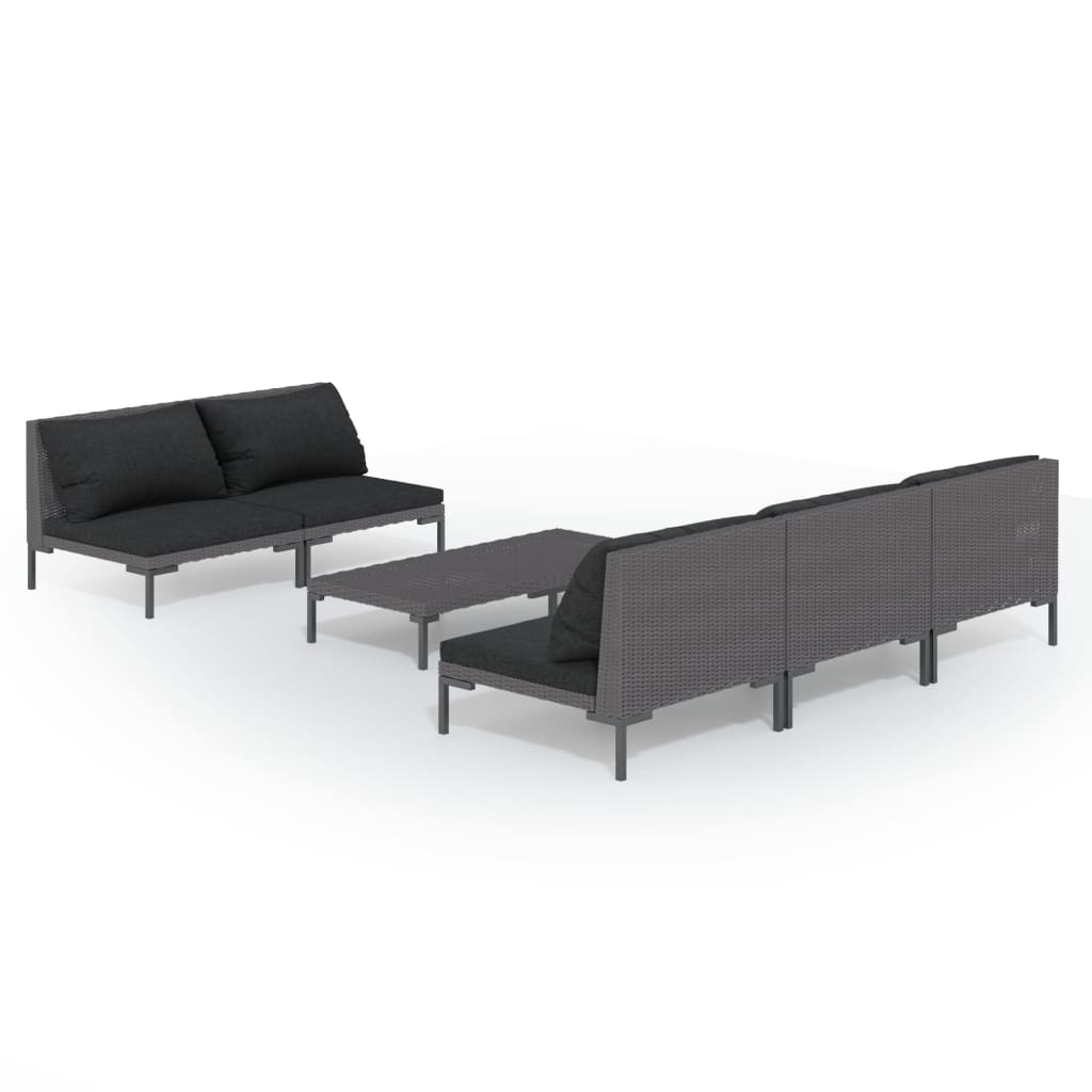 Divani da Giardino 6 pz con Cuscini in Polyrattan Grigio Scuro