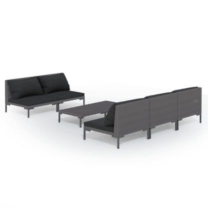 Divani da Giardino 6 pz con Cuscini in Polyrattan Grigio Scuro