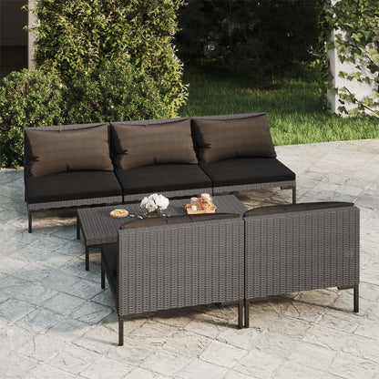 Divani da Giardino 6 pz con Cuscini in Polyrattan Grigio Scuro