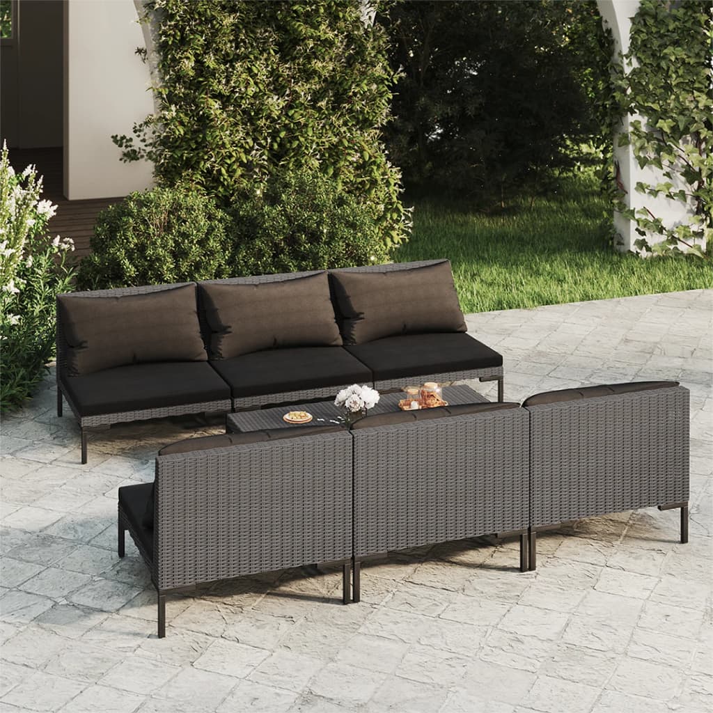 Set Divani da Giardino 7 pz con Cuscini Polyrattan Grigio Scuro