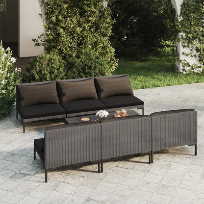 Set Divani da Giardino 7 pz con Cuscini Polyrattan Grigio Scuro