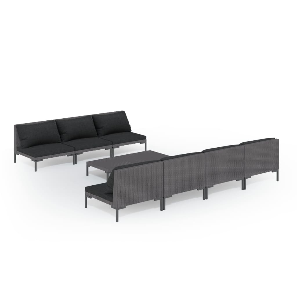 Divani da Giardino 8 pz con Cuscini in Polyrattan Grigio Scuro