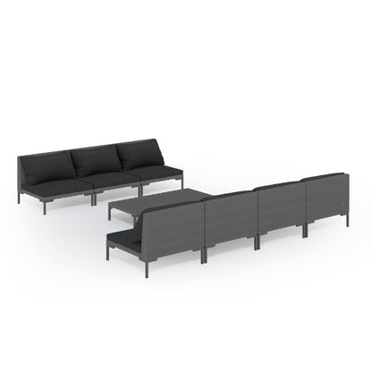Divani da Giardino 8 pz con Cuscini in Polyrattan Grigio Scuro