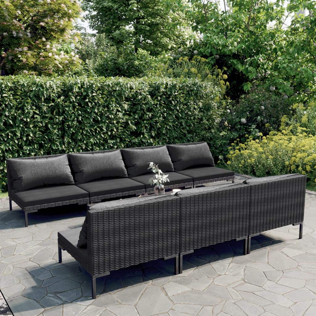 Divani da Giardino 8 pz con Cuscini in Polyrattan Grigio Scuro