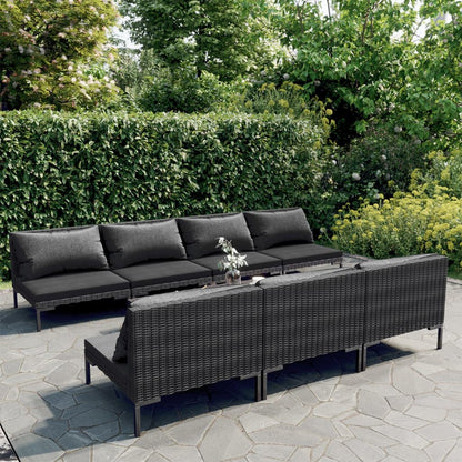 Divani da Giardino 8 pz con Cuscini in Polyrattan Grigio Scuro