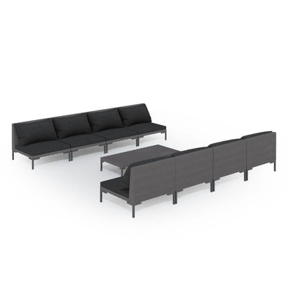 Set Divani da Giardino 9 pz con Cuscini Polyrattan Grigio Scuro