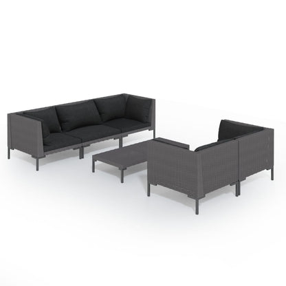 Divani da Giardino 6 pz con Cuscini in Polyrattan Grigio Scuro