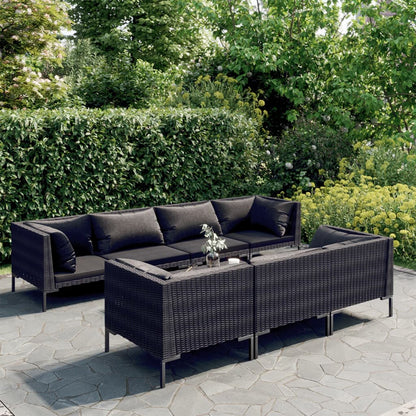 Divani da Giardino 8 pz con Cuscini in Polyrattan Grigio Scuro