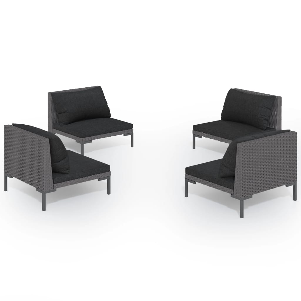 Set Divani da Giardino 4 pz con Cuscini Polyrattan Grigio Scuro