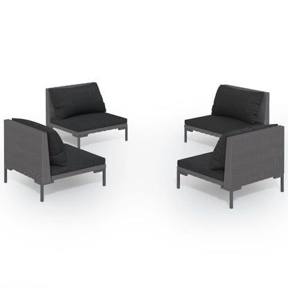 Set Divani da Giardino 4 pz con Cuscini Polyrattan Grigio Scuro